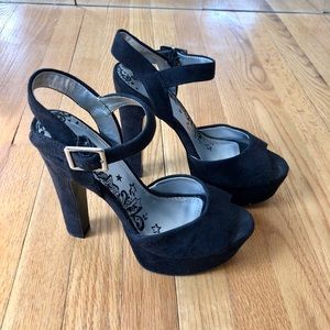 Black Strappy Platform Heels 6